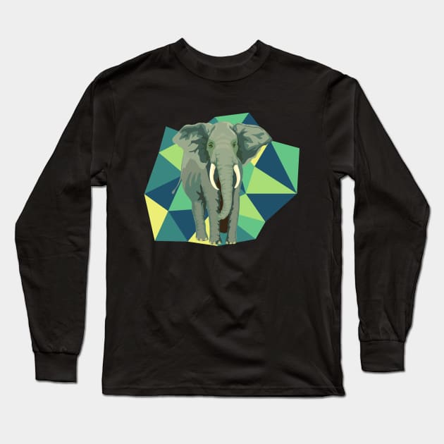 Elephant with geometric background Long Sleeve T-Shirt by LittleAna